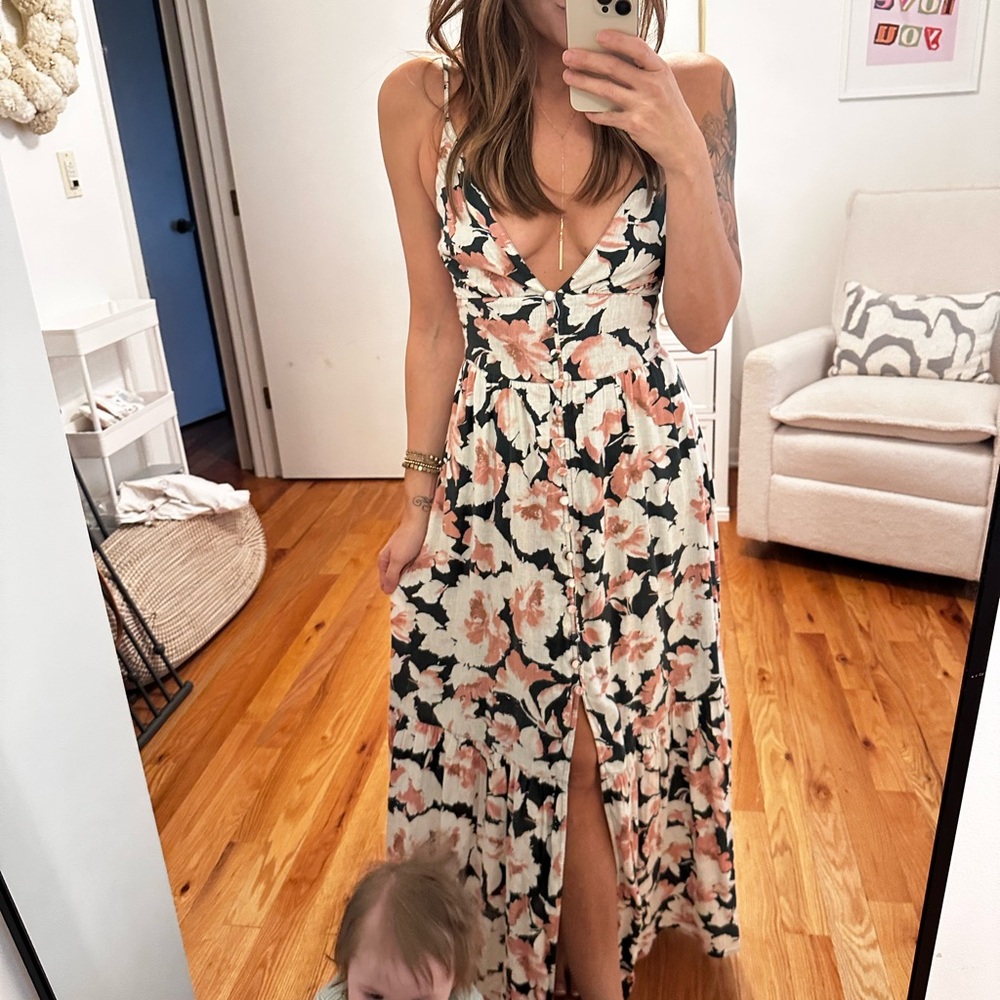 Abercrombie & Fitch Pink and Green Slit Tiered Sundress